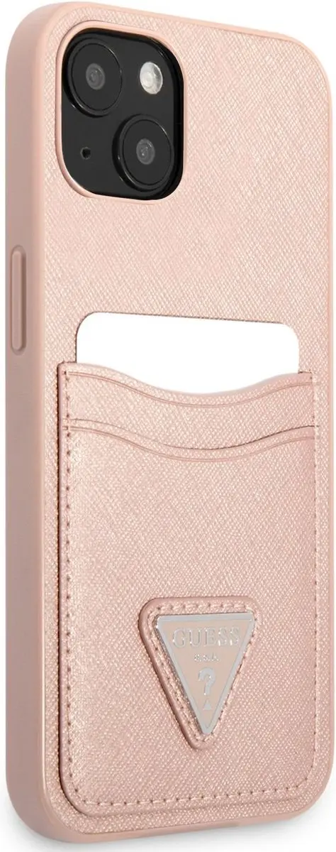 Guess Saffiano Double Cardhoes iPhone 13 - Roze