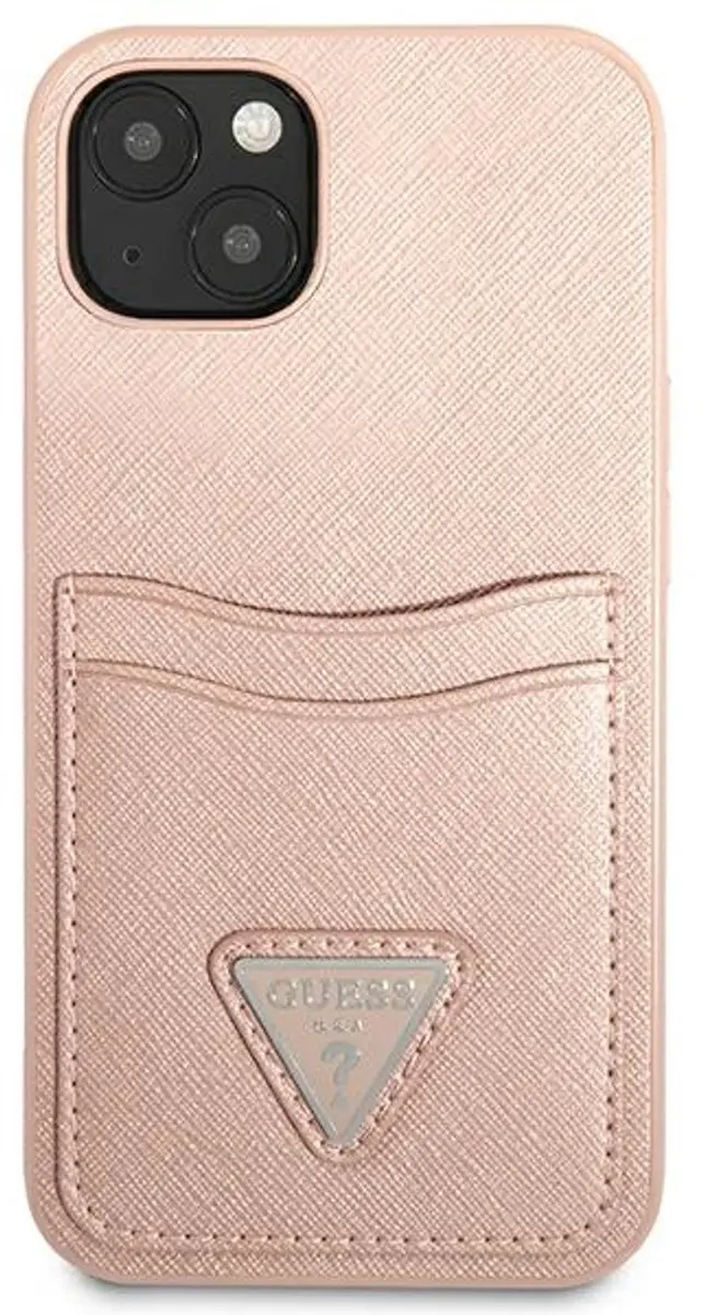 Guess Saffiano Double Cardhoes iPhone 13 - Roze