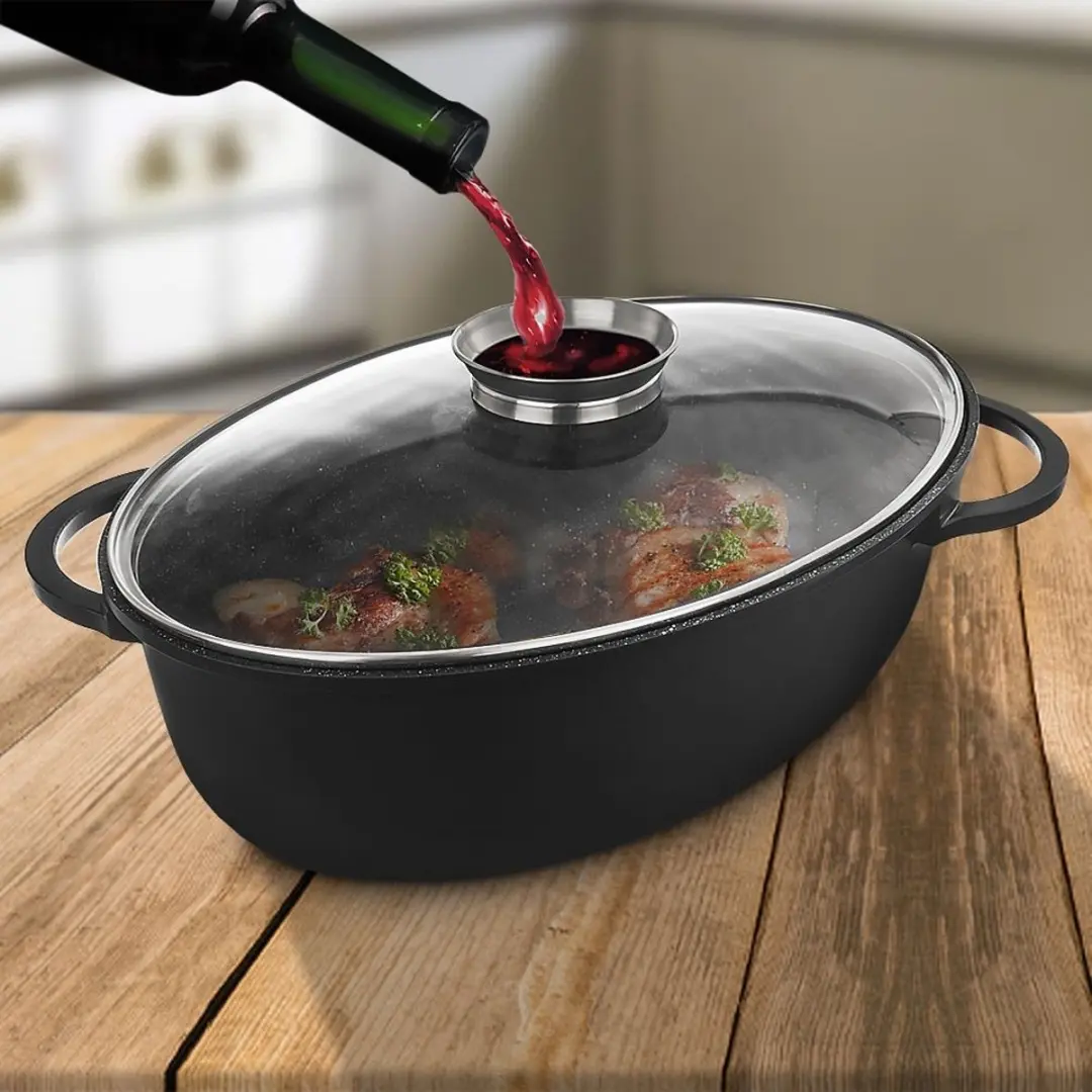 Orion Grande Ovale Granieten Braadpan 8L - Glazen deksel