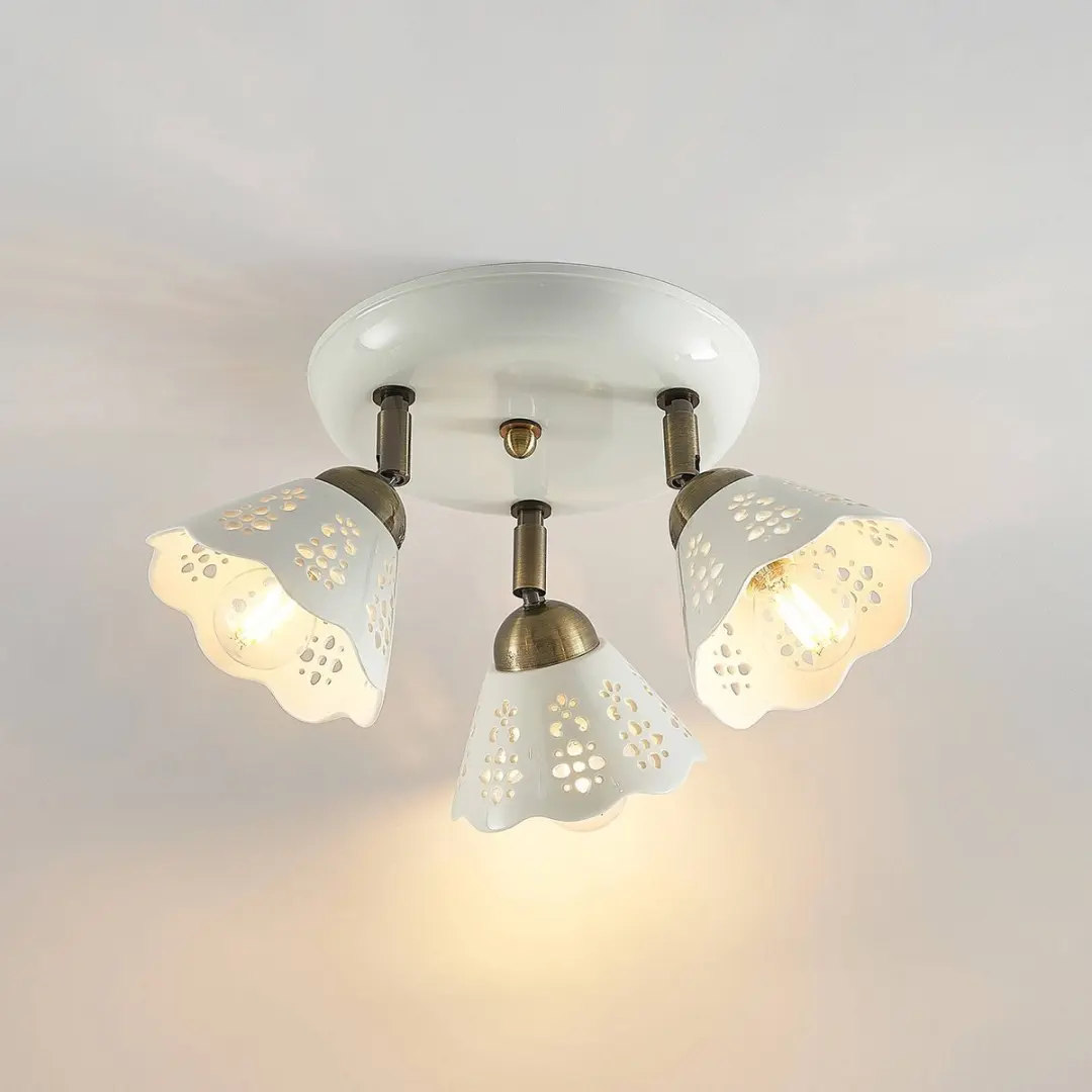 Lindby Buitenspot 3-lichts Keramiek E14 Wit/Brons