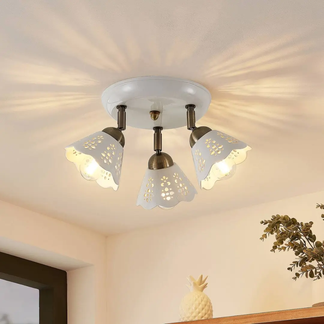 Lindby Buitenspot 3-lichts Keramiek E14 Wit/Brons
