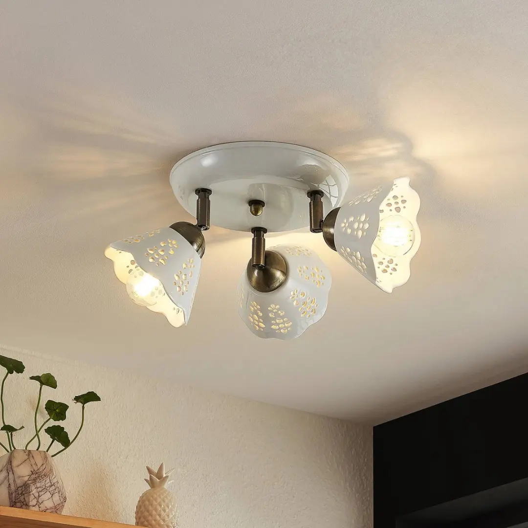 Lindby Buitenspot 3-lichts Keramiek E14 Wit/Brons