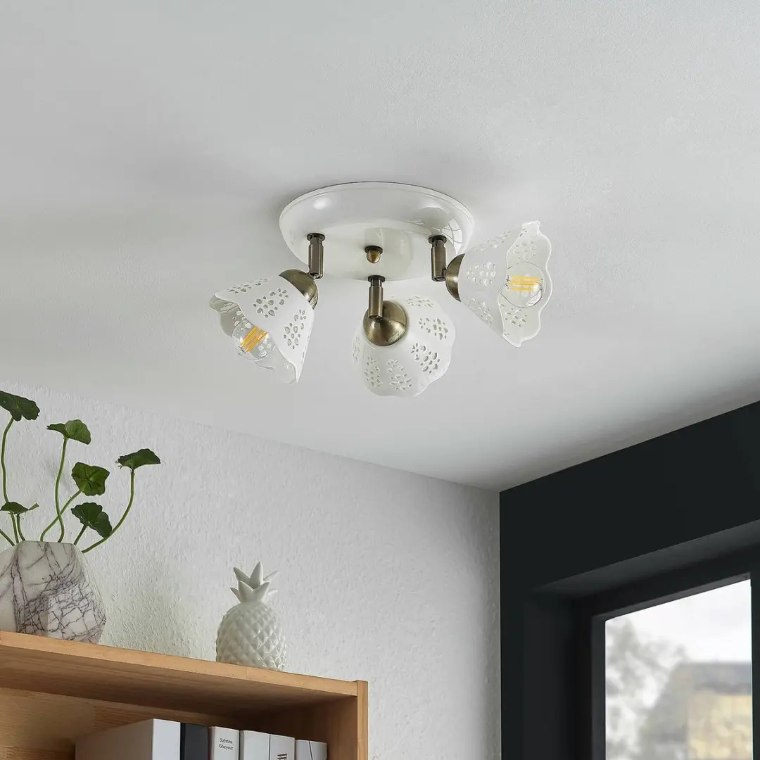 Lindby Buitenspot 3-lichts Keramiek E14 Wit/Brons