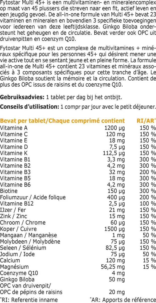 Fytostar Multi 45+ Multivitaminen & Mineralen 60 tabletten