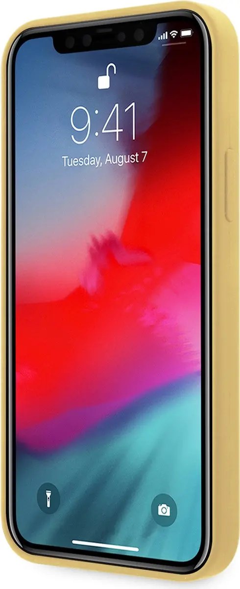 Guess Siliconen Metalen Logo Hoesje - iPhone 12 Mini - Geel