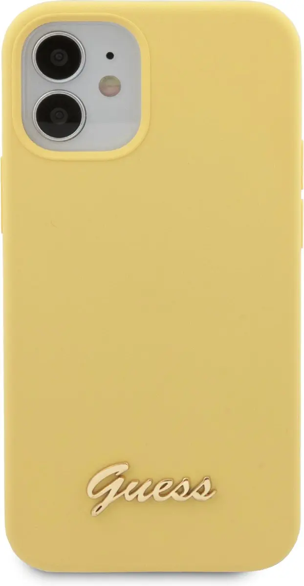 Guess Siliconen Metalen Logo Hoesje - iPhone 12 Mini - Geel