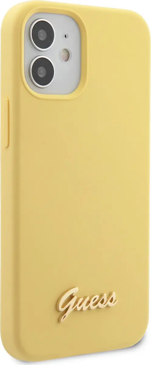 Guess Siliconen Metalen Logo Hoesje - iPhone 12 Mini - Geel