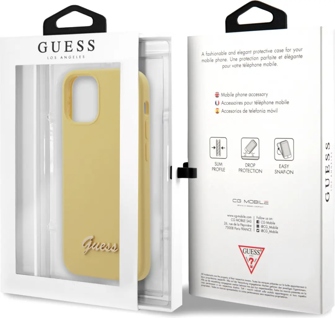 Guess Siliconen Metalen Logo Hoesje - iPhone 12 Mini - Geel - afbeelding 6 van 6