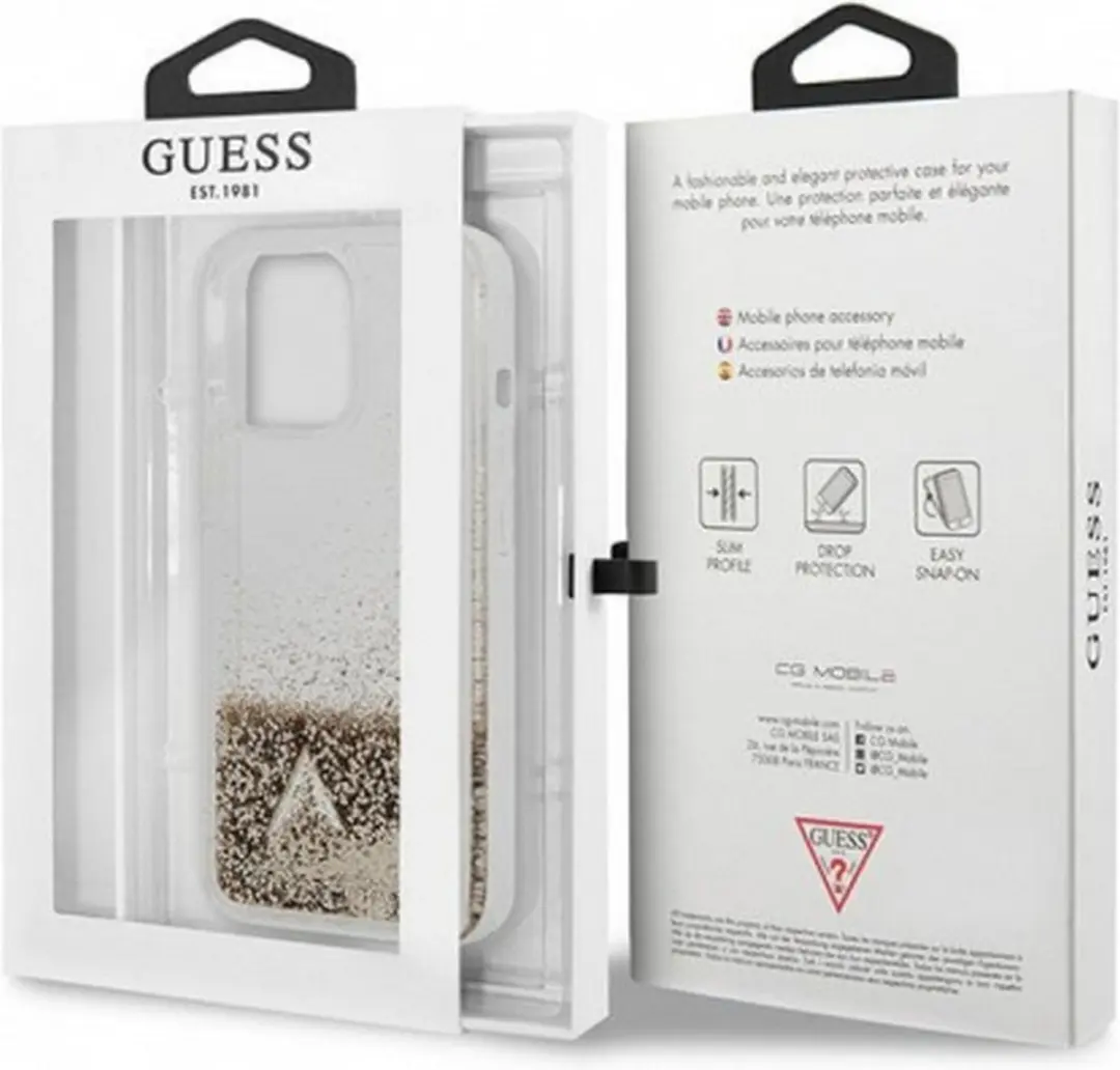 GUESS Charms Liquid Glitter Back Case Goud - Apple iPhone 14 Pro