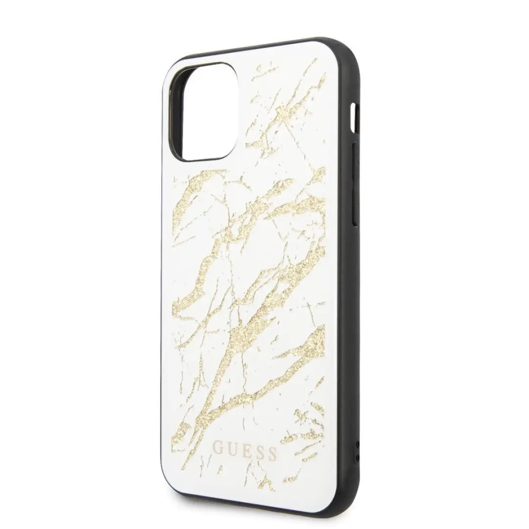GUESS Marble Glas Hoesje - iPhone 11 Wit/Goud