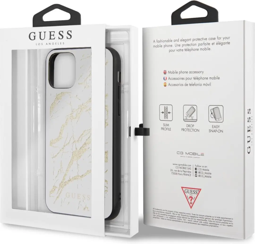 GUESS Marble Glas Hoesje - iPhone 11 Wit/Goud - afbeelding 6 van 6