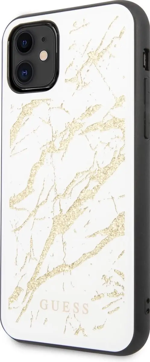 GUESS Marble Glas Hoesje - iPhone 11 Wit/Goud