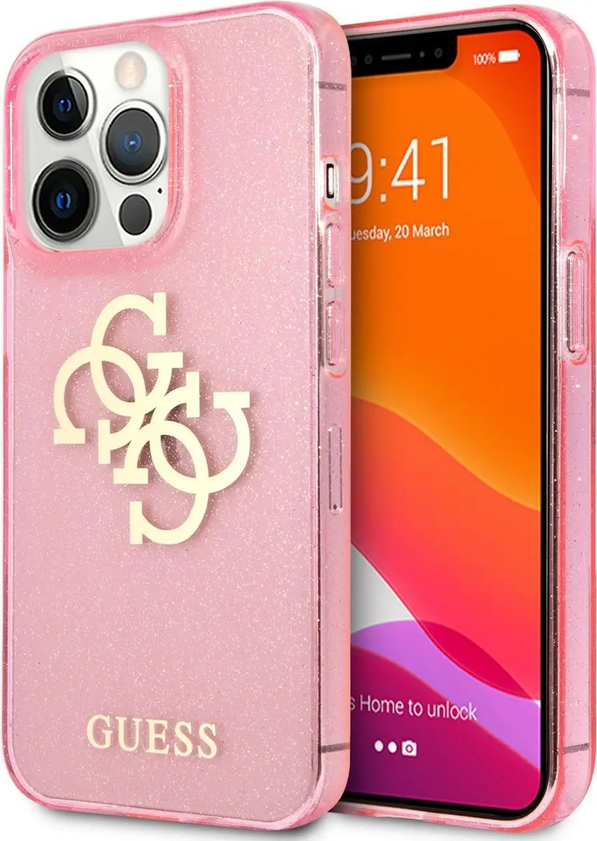 GUESS Glitters Backcase iPhone 13 Pro - Roze