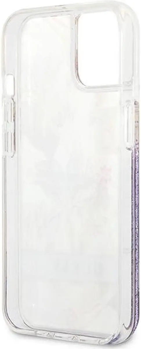 GUESS Flower Liquid Glitter Hoesje iPhone 13 Mini - Paars