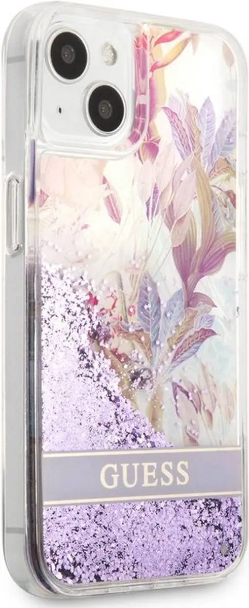 GUESS Flower Liquid Glitter Hoesje iPhone 13 Mini - Paars