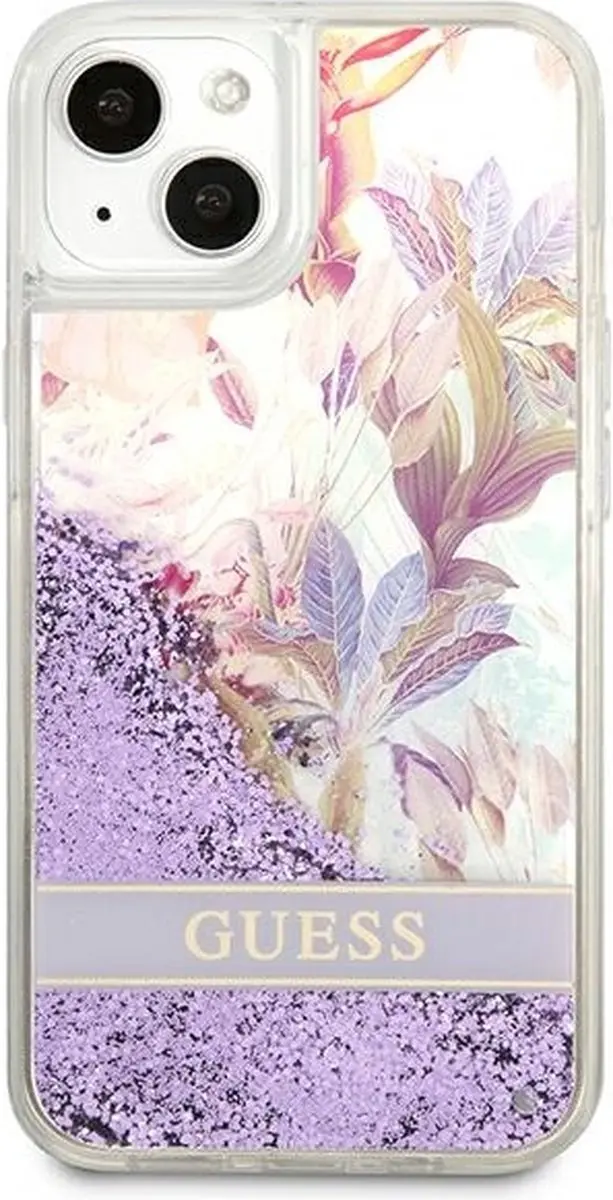 GUESS Flower Liquid Glitter Hoesje iPhone 13 Mini - Paars - afbeelding 6 van 6