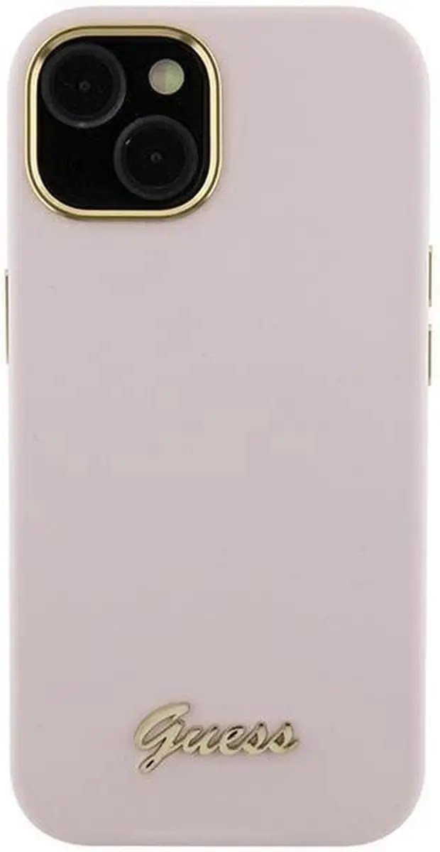 Guess Silicone Script Metal Logo & Frame Hoesje iPhone 15 Pro