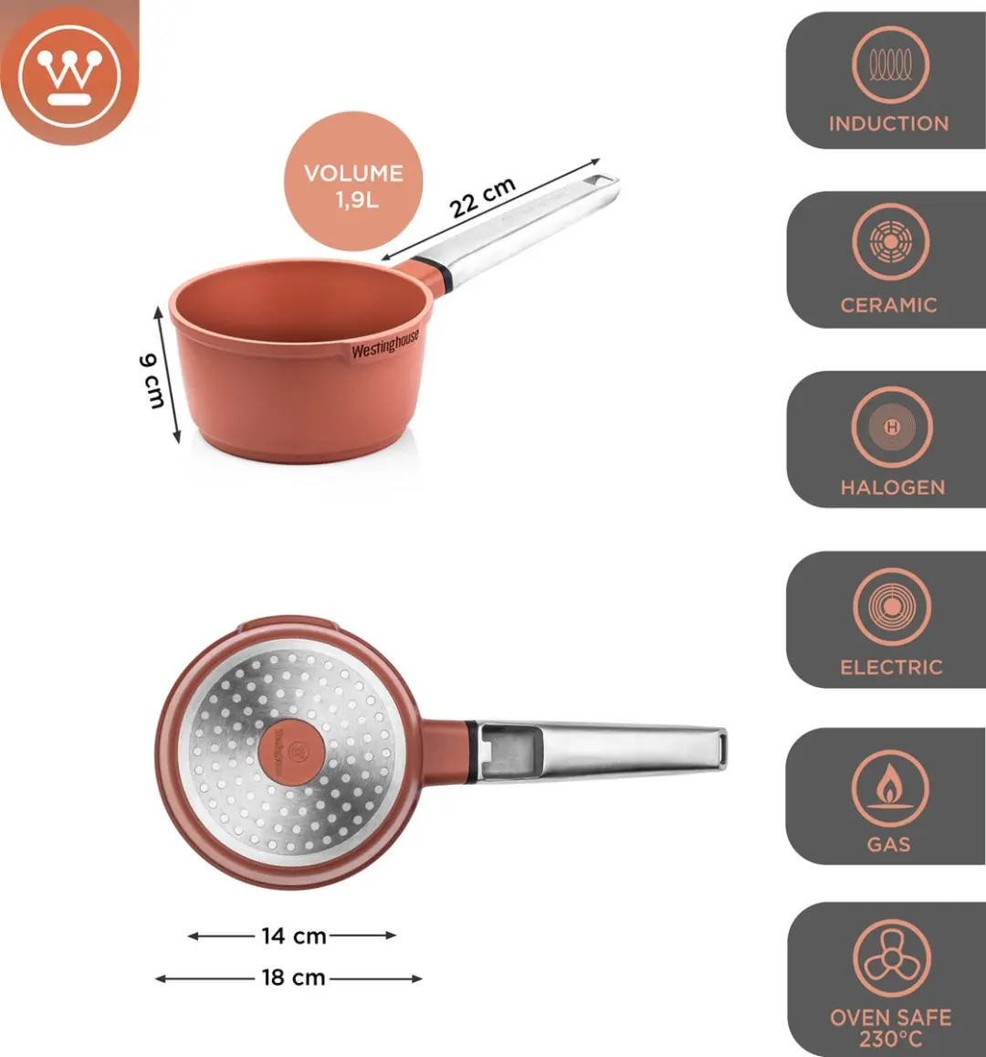 Westinghouse Performance Steelpan 18cm - Rood
