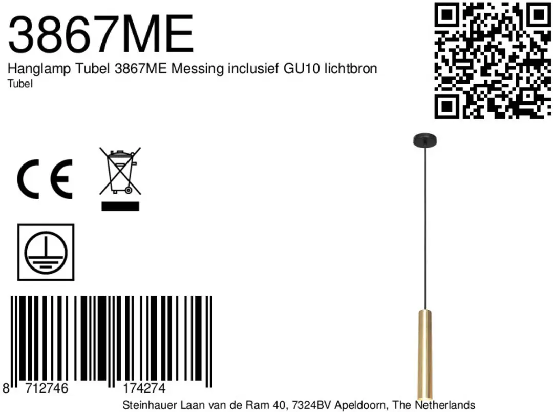 Steinhauer Hanglamp Tubel 3867ME - Goud