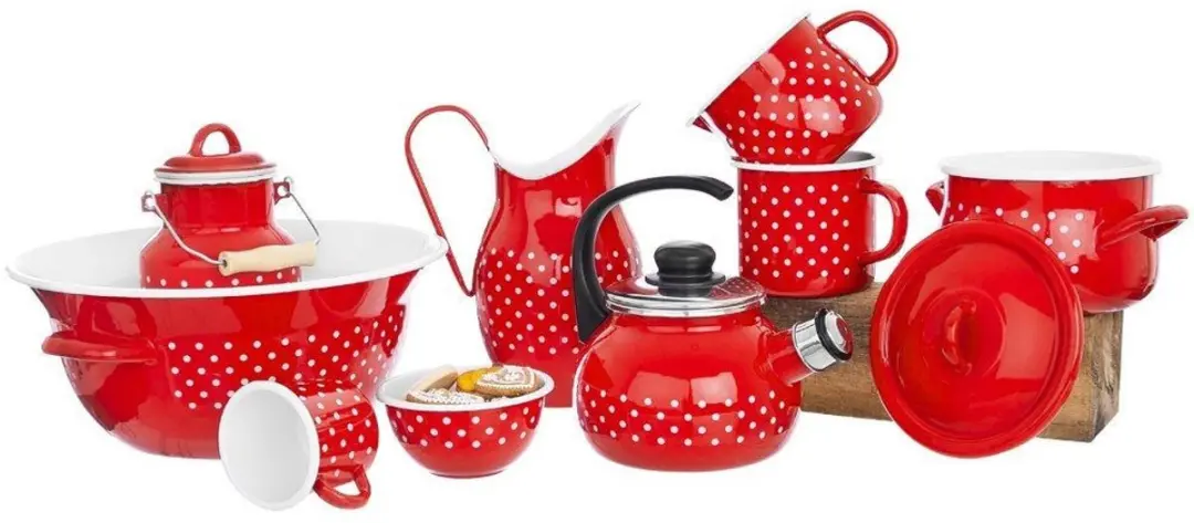 Orion Retro Emaille Mok 400ml - Rood met stippen