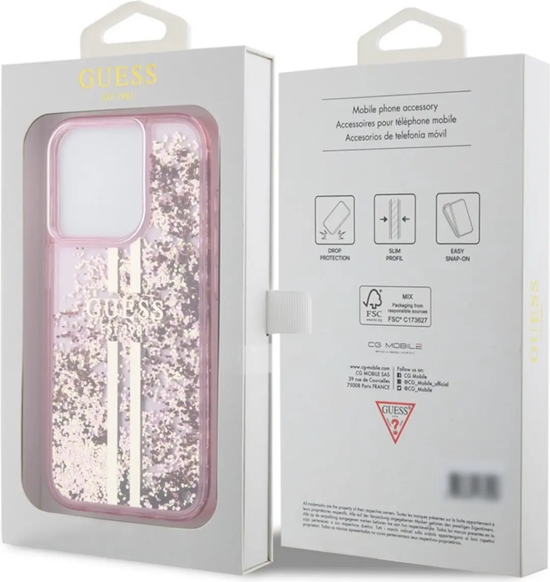 GUESS Liquid Glitter Gold Stripe Hoesje - iPhone 15 Pro Max - Roze