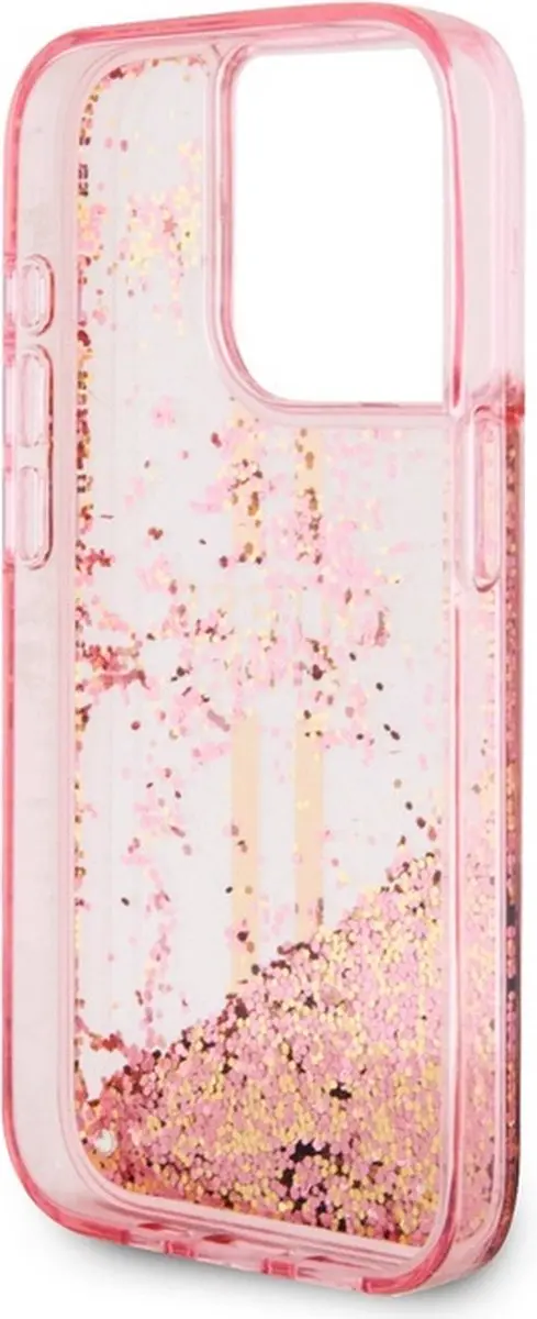 GUESS Liquid Glitter Gold Stripe Hoesje - iPhone 15 Pro Max - Roze