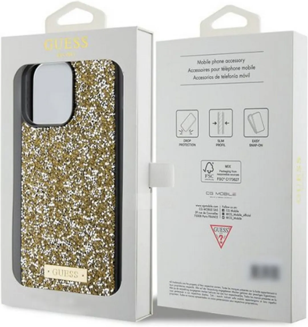 GUESS Rhinestones Metal Logo Back Case - iPhone 15 Pro - Goud
