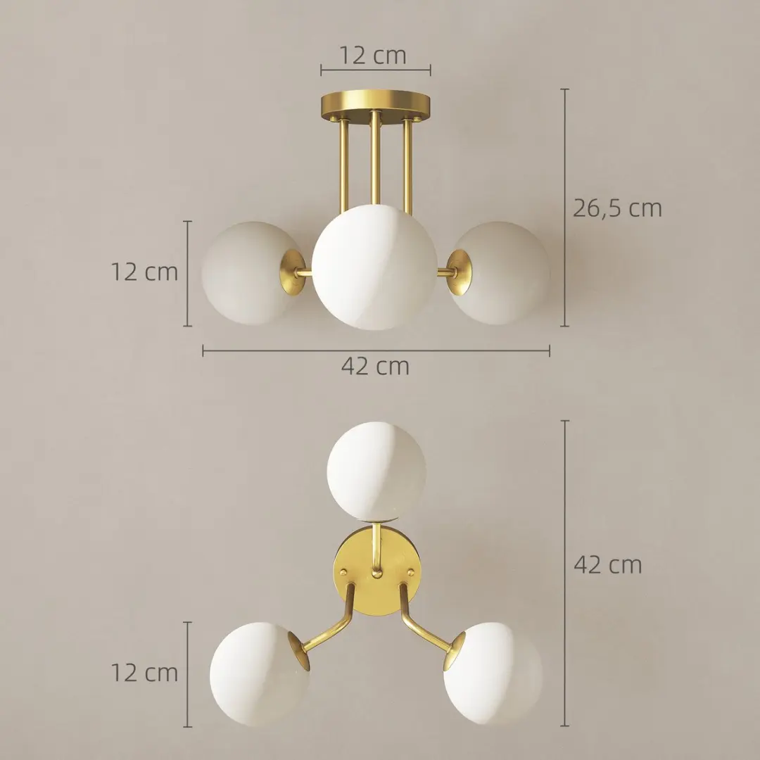 Homcom Plafondlamp Metaal Kunststof 42x42x26,5cm Goud - 3 Lichtpunten