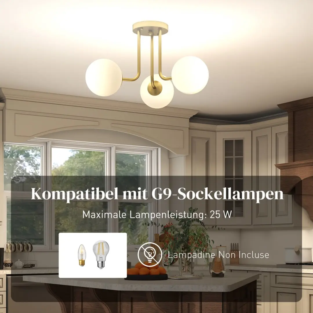Homcom Plafondlamp Metaal Kunststof 42x42x26,5cm Goud - 3 Lichtpunten - afbeelding 6 van 6