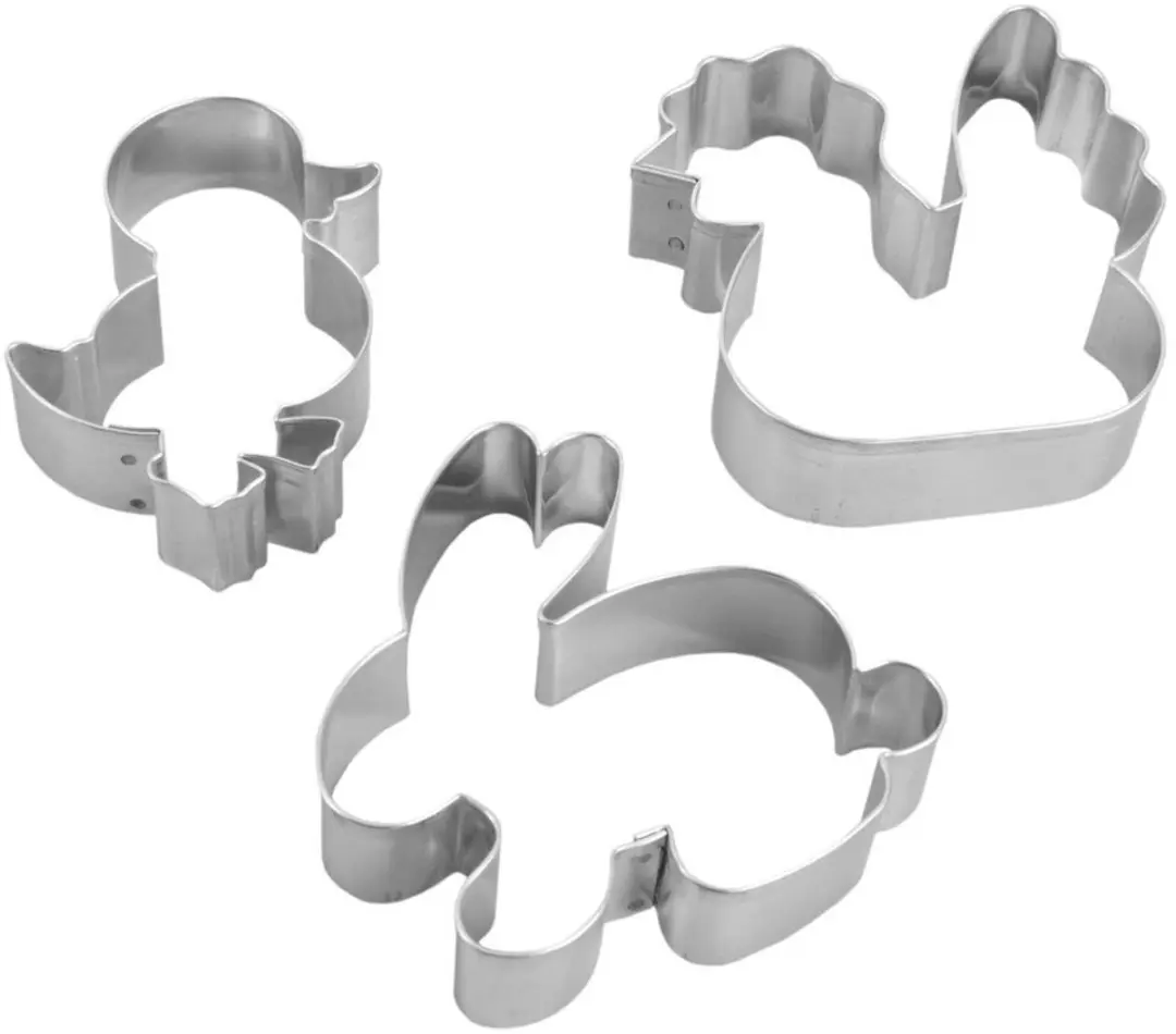 Orion Stalen Koekjesvormen - 3 Stuks - Paasfiguren Ø6cm - Zilver