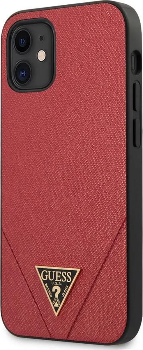 GUESS Saffiano V-Stitch Hoesje - iPhone 12 Mini - Rood