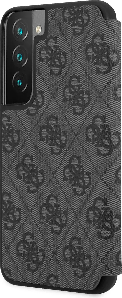 Guess Logo Boekmodel Hoesje Samsung Galaxy S22 Plus - Grijs - 3 Stuks