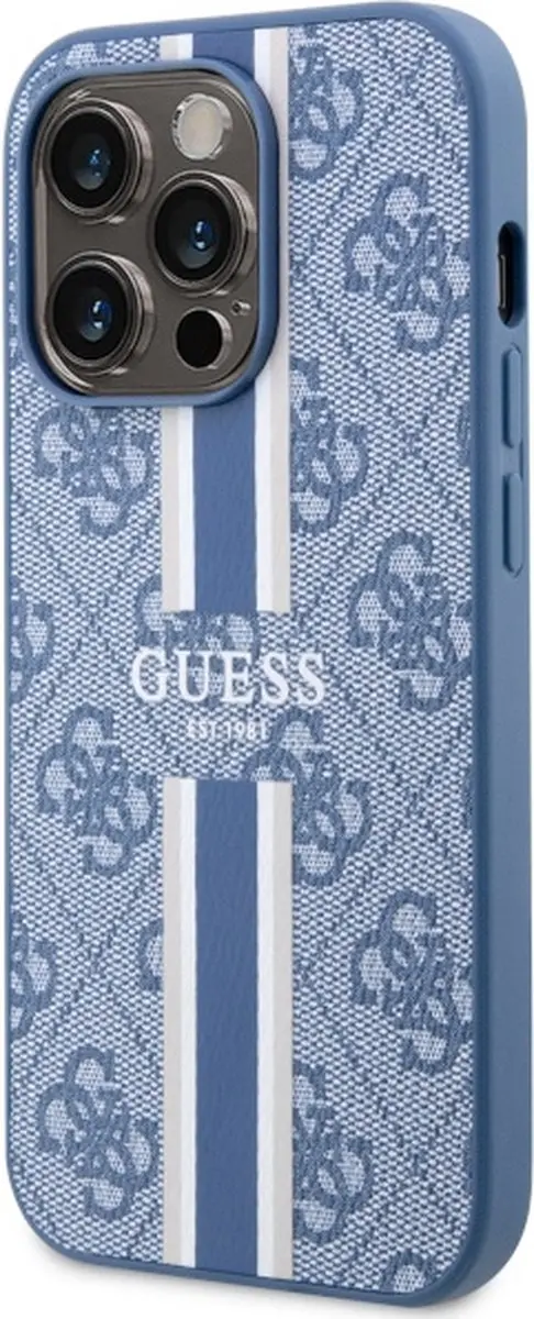 GUESS 4G Printed Stripe Back Case - iPhone 14 Pro Blauw