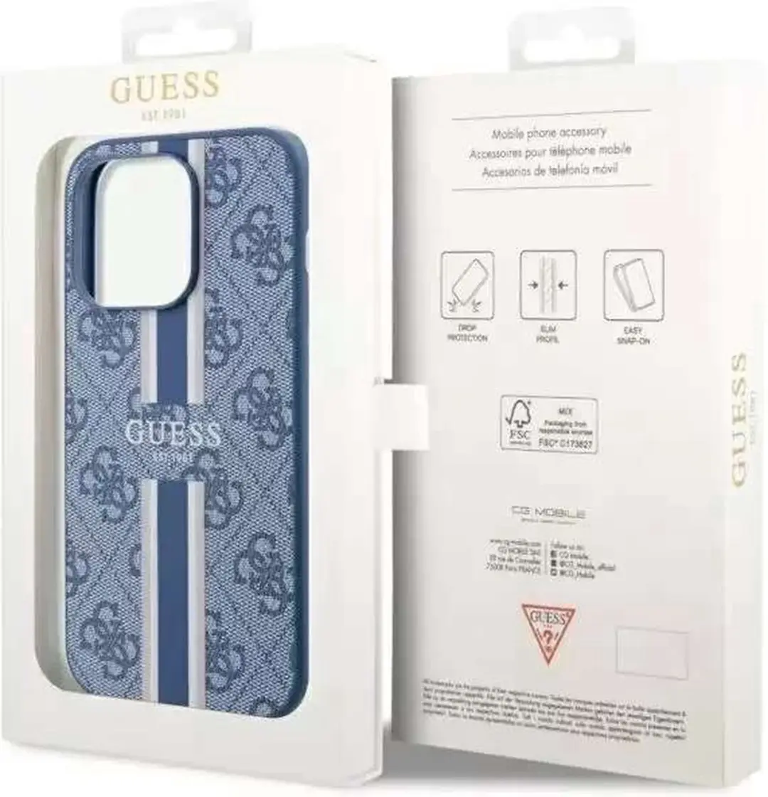 GUESS 4G Printed Stripe Back Case - iPhone 14 Pro Blauw