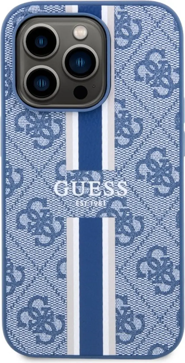 GUESS 4G Printed Stripe Back Case - iPhone 14 Pro Blauw