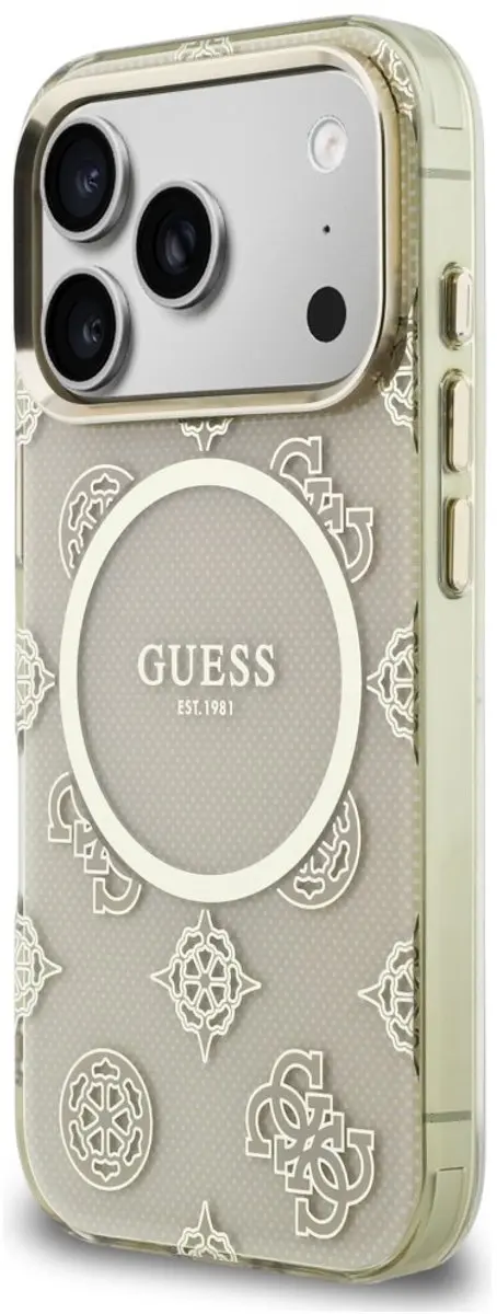 GUESS Hoesje iPhone 17 Pro - Peony Hot Stamp - MagSafe - Goud Beige