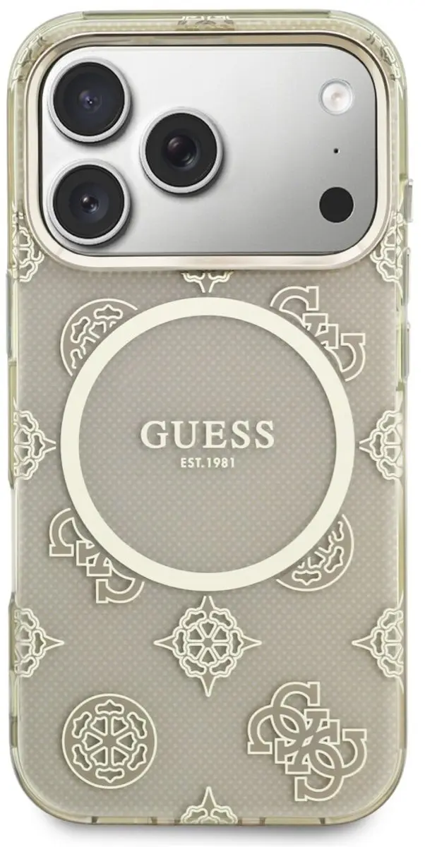 GUESS Hoesje iPhone 17 Pro - Peony Hot Stamp - MagSafe - Goud Beige