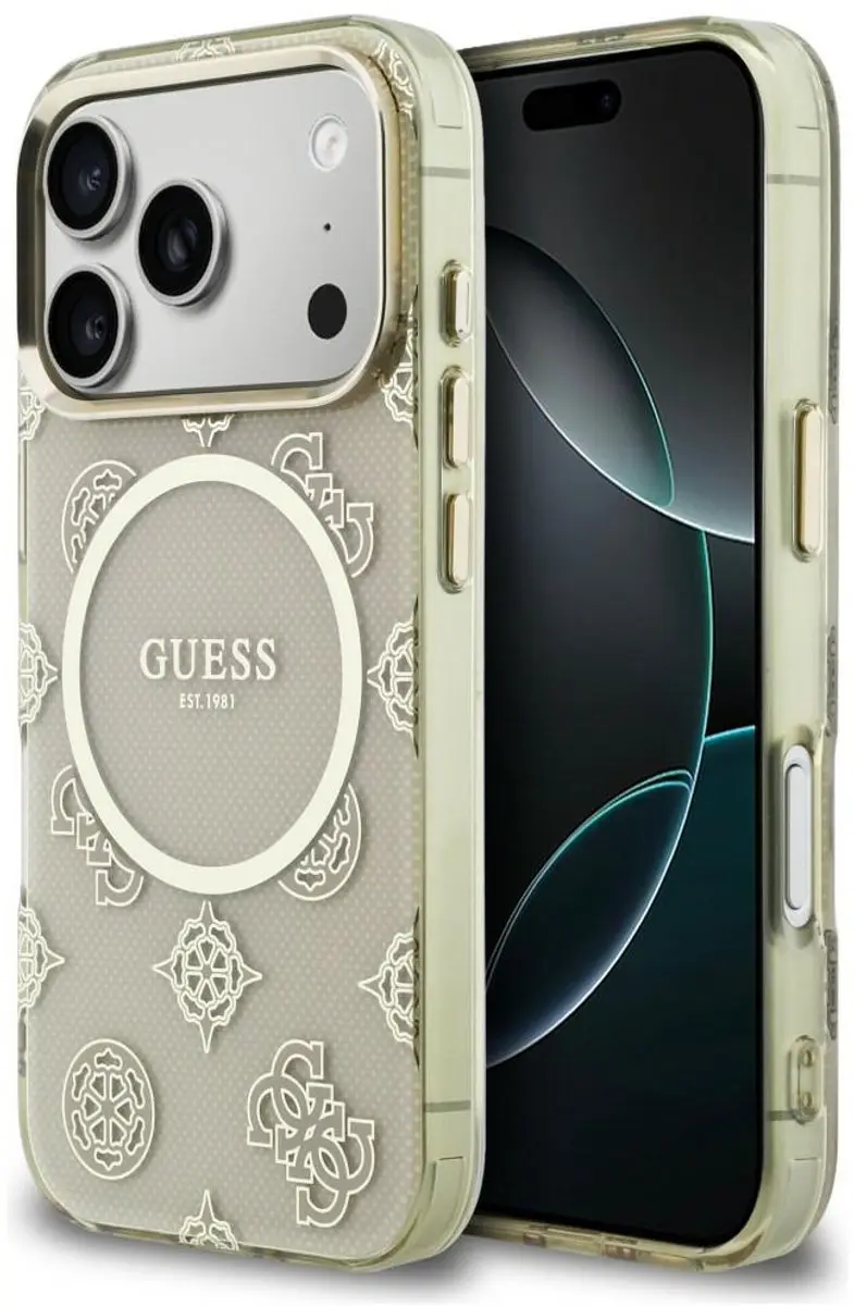 GUESS Hoesje iPhone 17 Pro - Peony Hot Stamp - MagSafe - Goud Beige