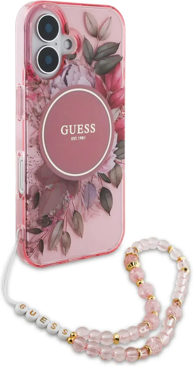 GUESS IML Flowers Case MagSafe iPhone 16 - Roze