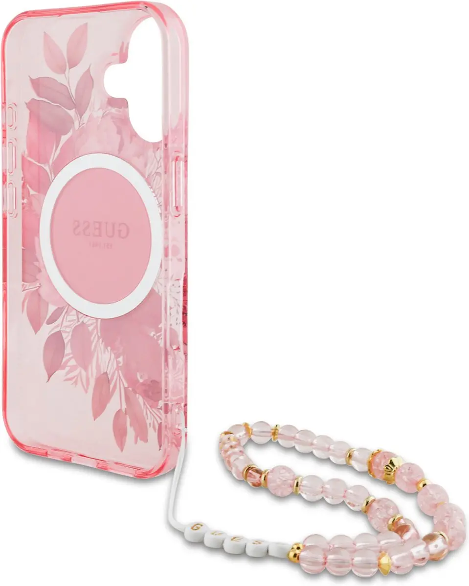 GUESS IML Flowers Case MagSafe iPhone 16 - Roze