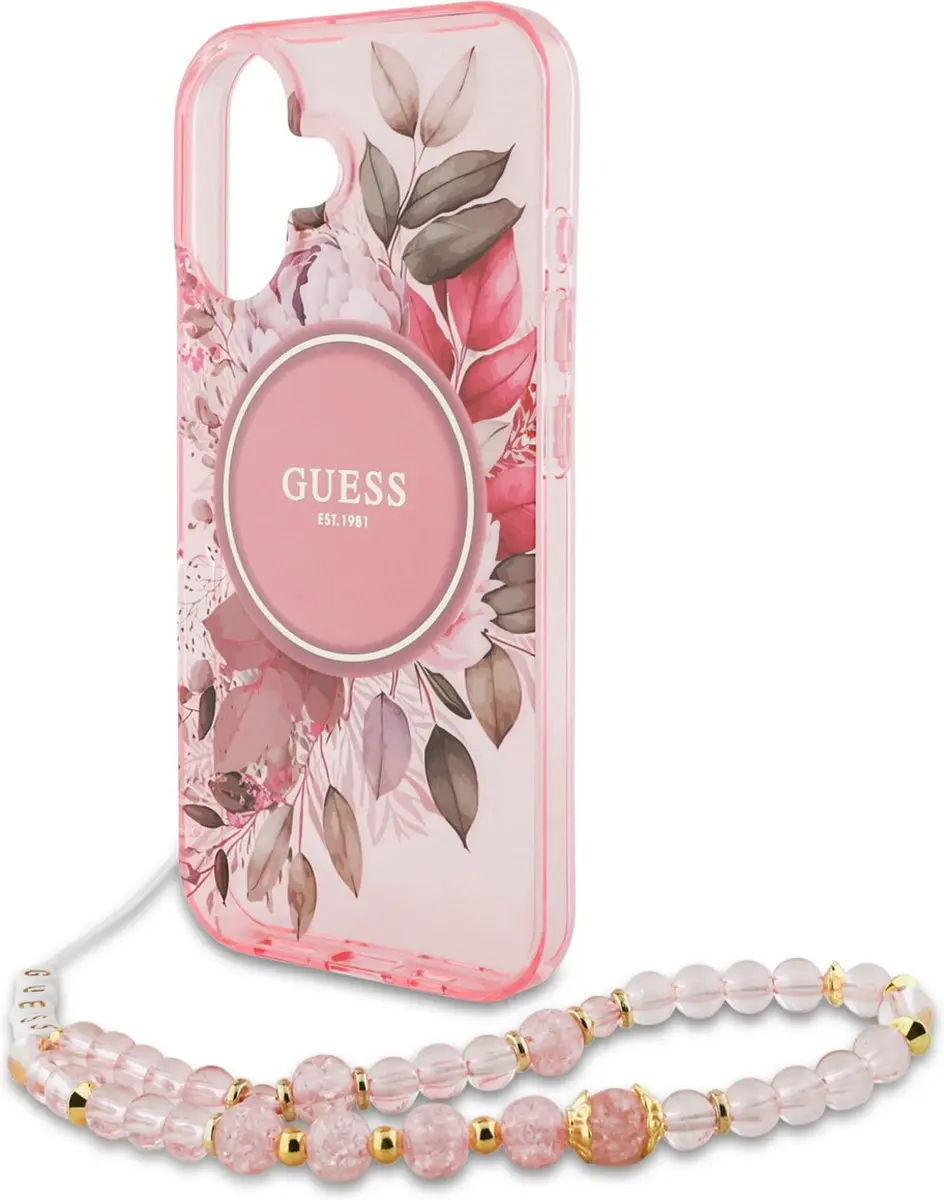 GUESS IML Flowers Case MagSafe iPhone 16 - Roze