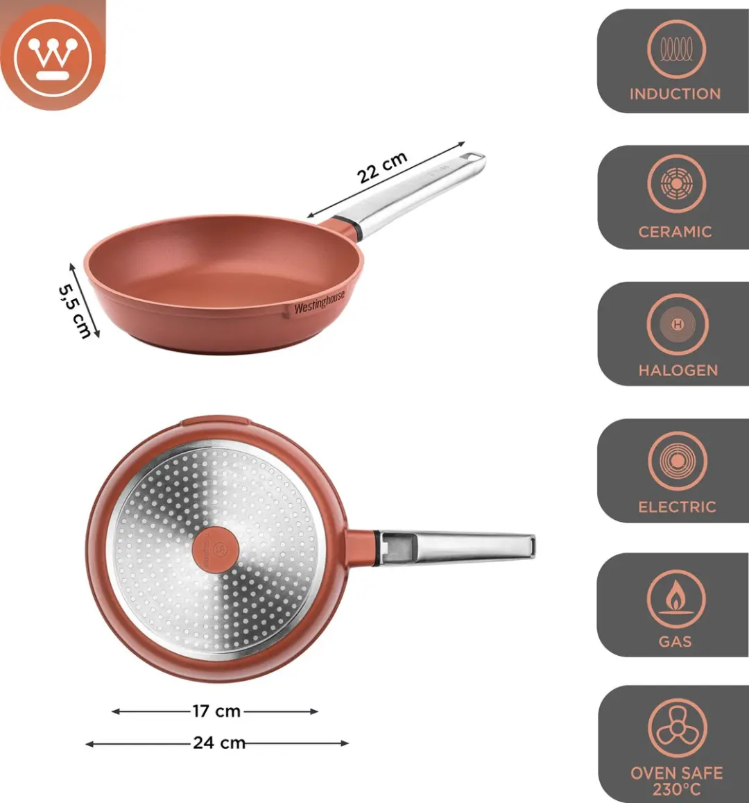 Westinghouse Performance Koekenpan 24cm - Inductie - Rood