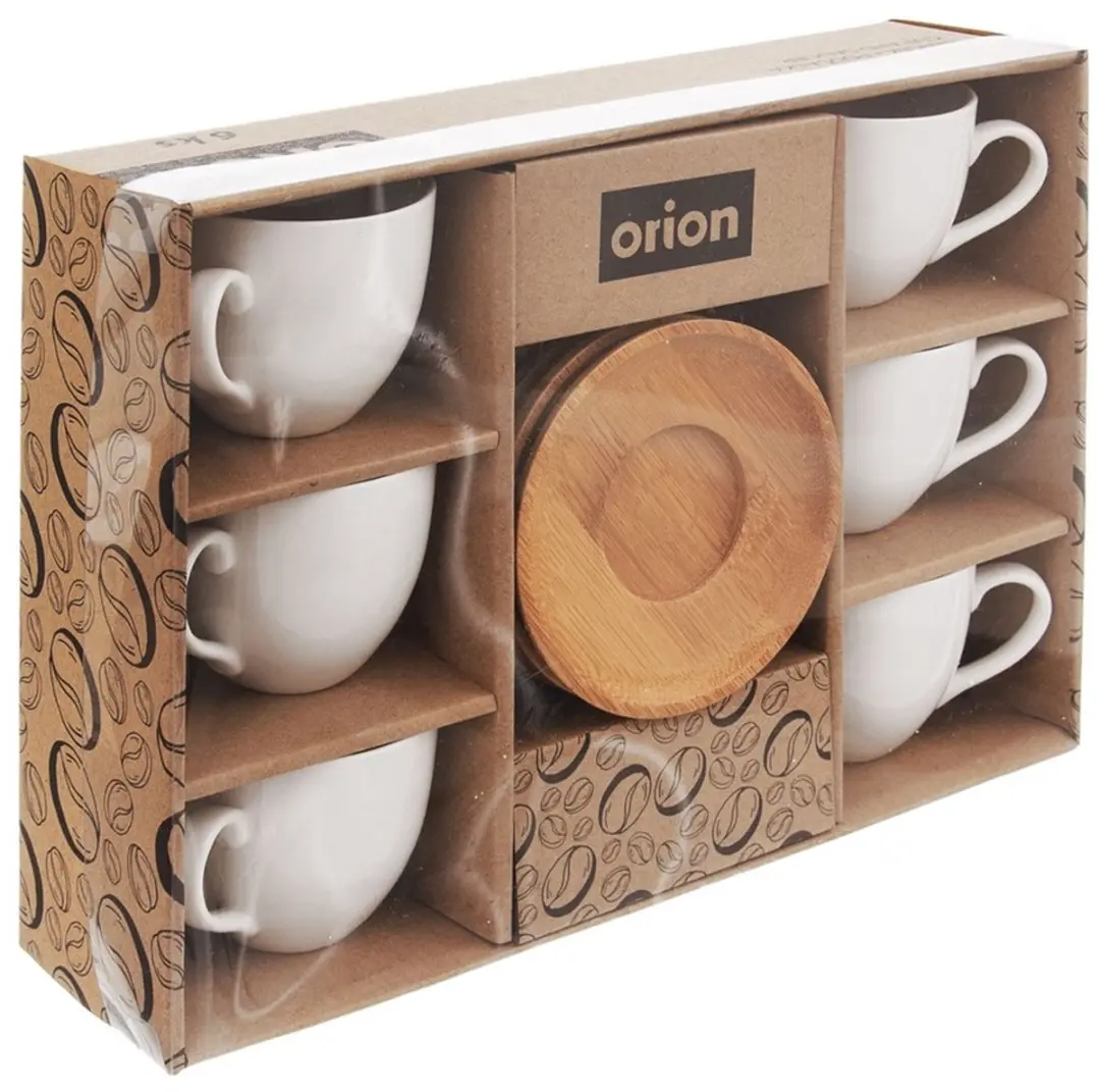 Orion Whiteline Porseleinen Kop & Schotel 100ml - Wit - 6 Stuks