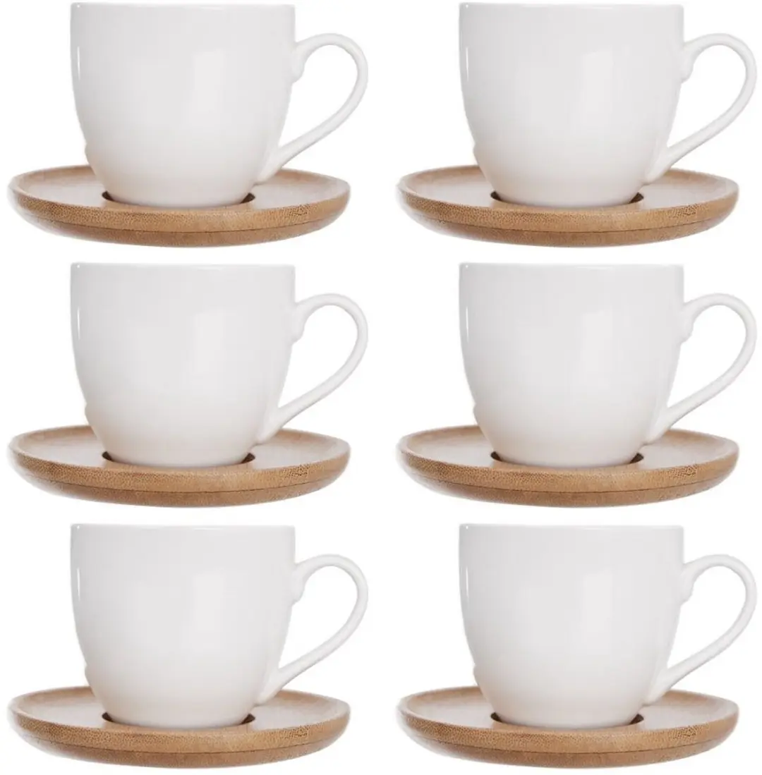 Orion Whiteline Porseleinen Kop & Schotel 100ml - Wit - 6 Stuks