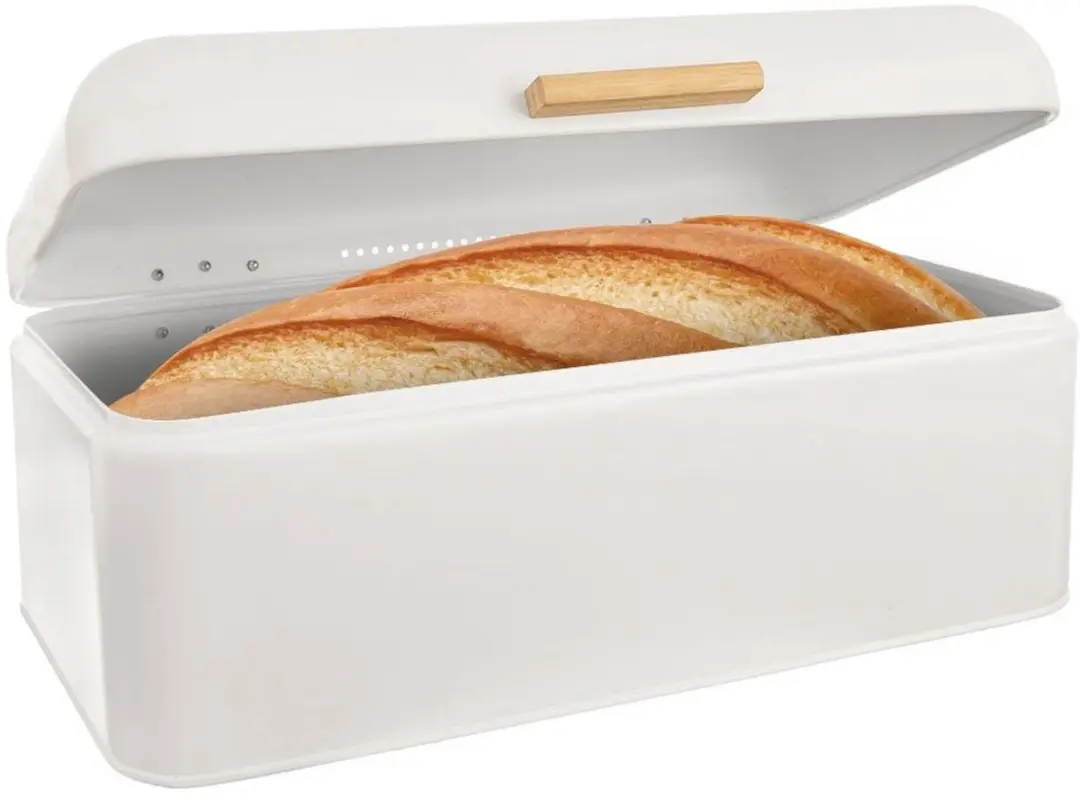 Orion Whiteline Metalen Broodtrommel Wit 42x24x16,5cm - Bamboe Handvat