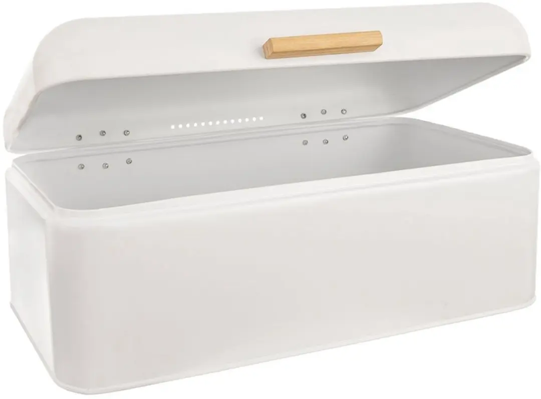 Orion Whiteline Metalen Broodtrommel Wit 42x24x16,5cm - Bamboe Handvat