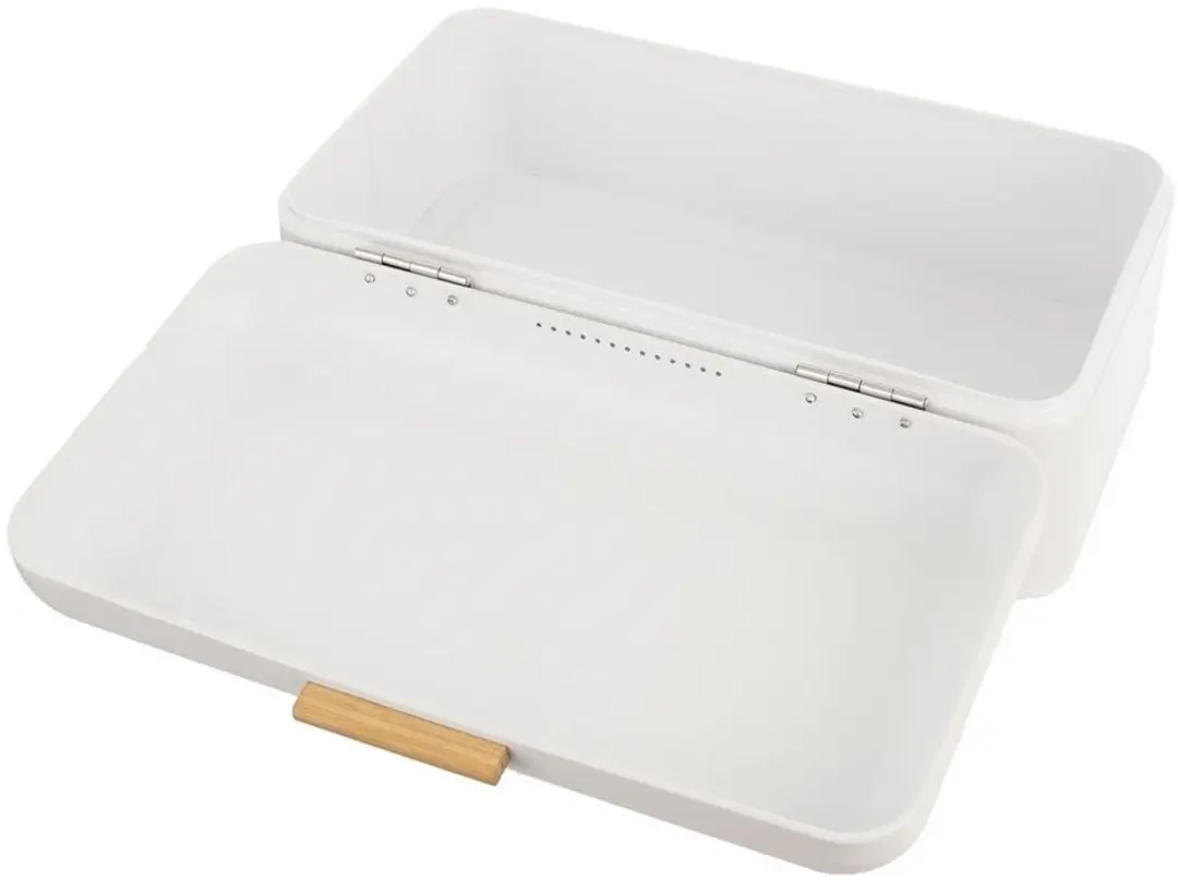Orion Whiteline Metalen Broodtrommel Wit 42x24x16,5cm - Bamboe Handvat - afbeelding 6 van 6