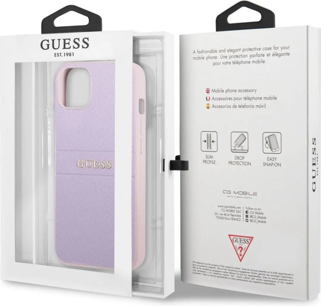 Guess Saffiano Hoesje iPhone 13 Mini - Paars