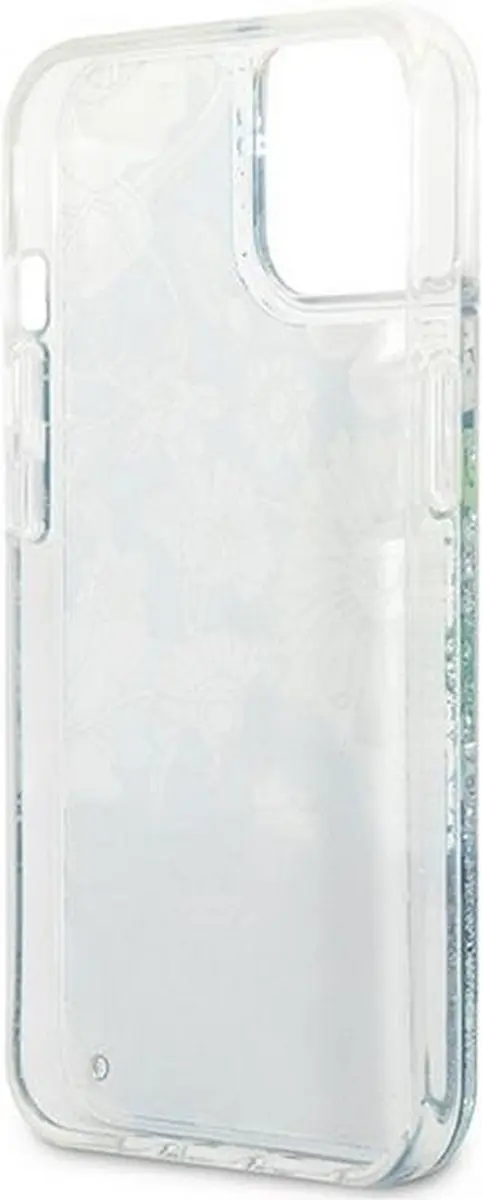 GUESS Flower Liquid Glitter Hoesje - iPhone 13 Mini - Groen