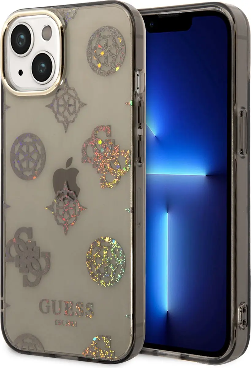 GUESS 4G Peony Glitter Back Case - iPhone 14 - Zwart